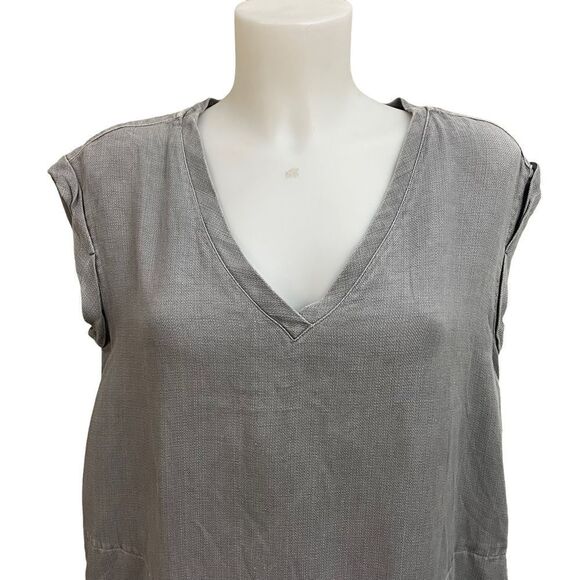 ANTHROPOLOGIE CLOTH & STONE TENCEL V NECK SHIFT DRESS, raw hem‎ gray sz small - Picture 2 of 10